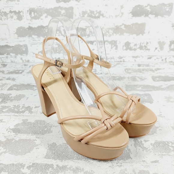 New Schutz Kelsie Beige Leather Strappy Platform Sandals W890 - Picture 4 of 12